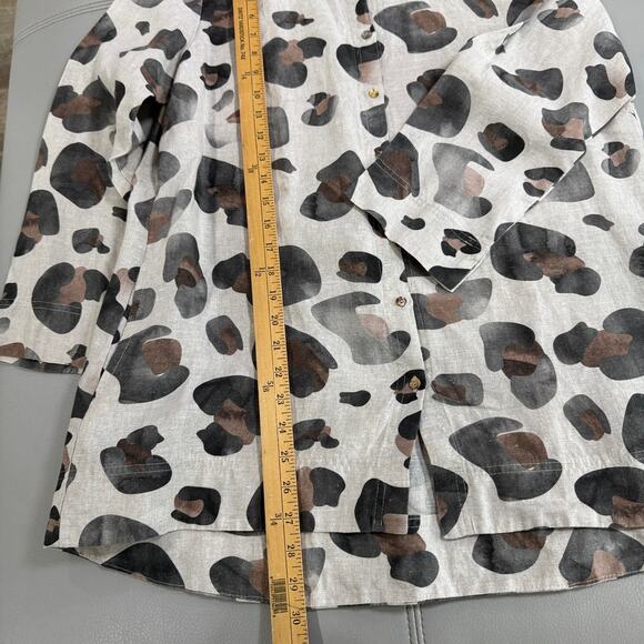 I Linen Lifestyle Womens L Cheetah Tunic/ Shacket Lagenlook Neutral Pockets - Picture 6 of 7